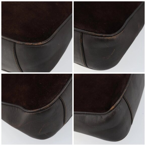 GUCCI Bamboo Shoulder Bag Suede 2way Dark Brown Gold Auth - Picture 15 of 16